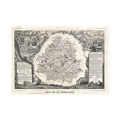 Image of Wee Blue Coo Map Antique Levasseur Dordogne Department France Framed Wall Art Print