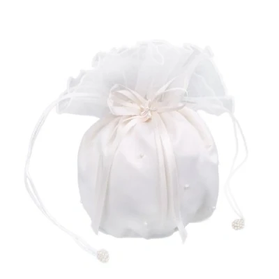 Image of Flora Satin &amp; Organza Bridal Dolly Bag/Bridesmaid Handbag,pearls (IVORY)