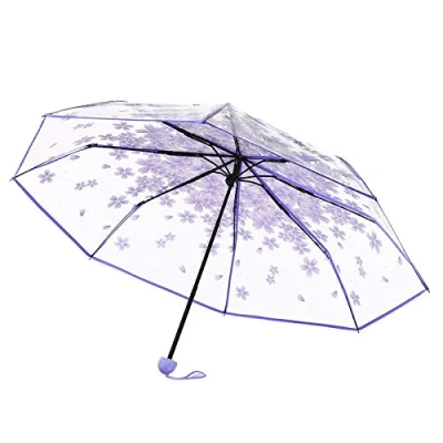 Image of fuc Umbrella Kids Clear Dome Folding Boys and Girls Travel Telescopic Stick Windproof Strong Transparent Lightweight (Purple, One Size)
