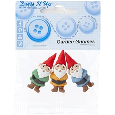 Image of Dress it Up Button Garden Gnomes 39 x 16 mm 3 pcs. Multicolour, Multi Colour, 10 8 1 cm