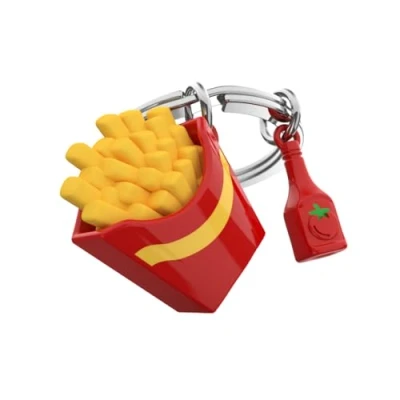 Image of O meta[l]morphose METALMORPHOSE French Fries and Ketchup Cornet Keyring, Fun Fastfood Keyring Original Gift for Men Women, Red, One Size