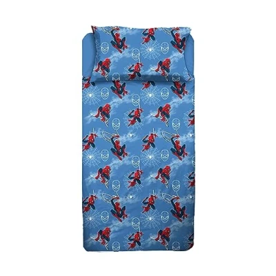 Image of Spiderman, Double Bed Sheet, Complete Bed, Top Fitted Pillowcase, Blue, Marvel, Disney, 100% Cotton, Official Product