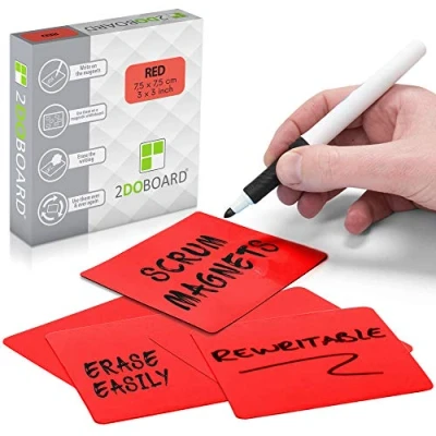 Image of 2DOBOARD 25 Magnetic Notes Sticky 3 x in Fun Dry Erase Whiteboard Magnets for Fridge, Office, Classroom Easy to Clean &amp; Reuse Stick (Red)
