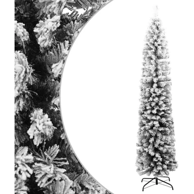 Image of vidaXL Slim Artificial Christmas Tree with Flocked Snow Green 180 cm PVC