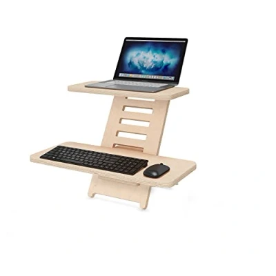 Image of Standing Desk Attachment, Desks, Wood, Laptop Stand, Table, Lectern, Height Adjustable, Made in EU (Natural)