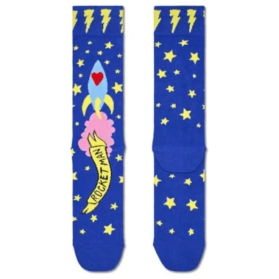 Image of Mens and Women&#039;s 1 Pair Happy Socks Elton John Rocket Man Blue 7.5 11.5 Unisex