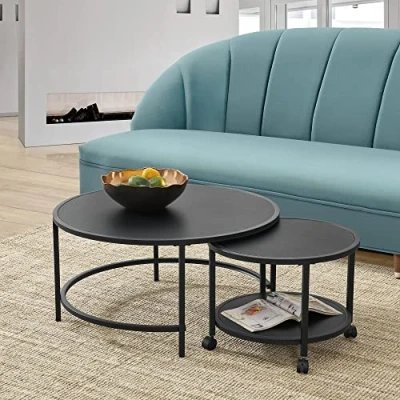 Image of [en.casa] Coffee table Værøy in a set of 2 side round sofa 40 x 80 cm living room black, matt