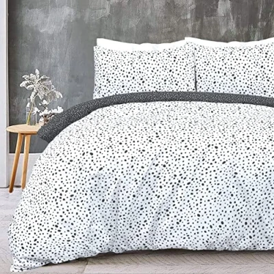 Image of Sleepdown Polka Dots Reversible Black White Mono Duvet Cover Quilt Pillow Cases Bedding Set Soft Easy Care Super King (220cm x 260cm)