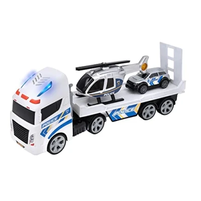Image of Teamsterz Mighty Machines Small Police Heli Transporter Lights And Sound With Car Helicopter Kids&#039; Play Figures Vehicles Toy Set For Ages 3 Over (1417350)