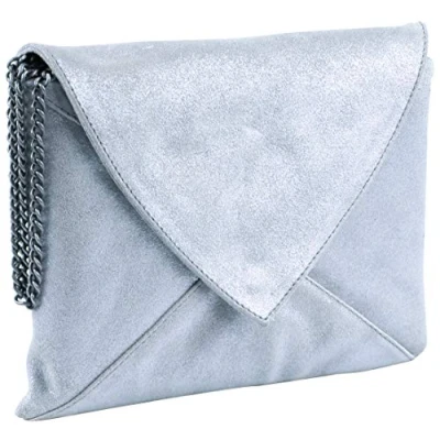 Image of Clairefontaine Ref 400052C Plume&#039; Iridescent Suede Leather Envelopes Shoulder Bag 20 x 14cm, Made From Genuine Lambskin Leather, Press Button Closure Sky Blue
