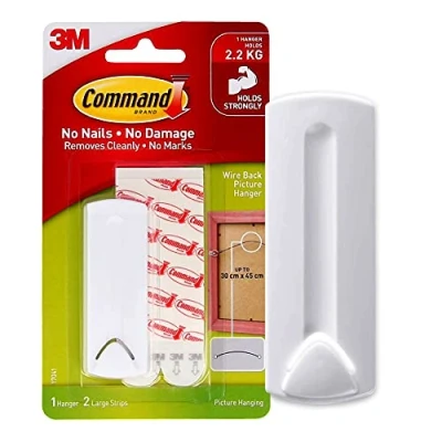Image of Command 17041 3M Packs of 1 Hook Wire Backed Picture Hanging to Hold upto 2kg (4lb), White