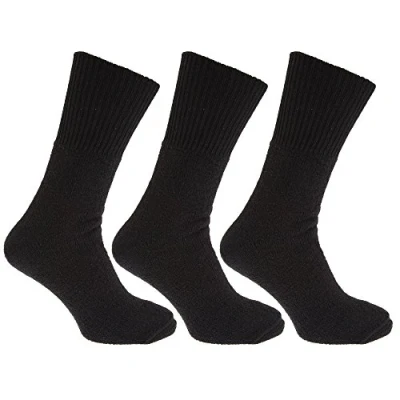 Image of Mens Thermal Non Elastic Wool Blend Socks (2.1 Tog) (Pack Of 3) (UK Shoe 6 11, EUR 39 45) (Black)