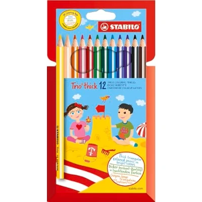 Image of Triangular Colouring Pencil STABILO Trio thick Pack of 12 Assorted Colours