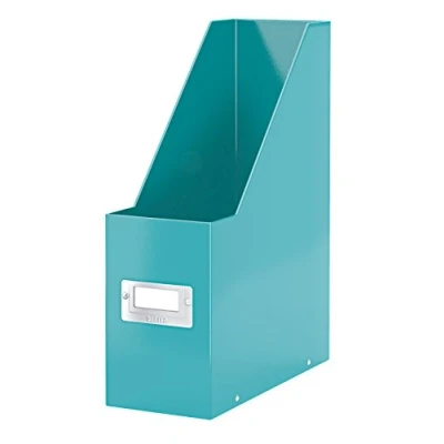 Image of Leitz Magazine File Holder, A4, Cardboard Document Storage Box with Label, Foldable, for Home, Office &amp; School, Click and Store Range 60470051 Ice Blue