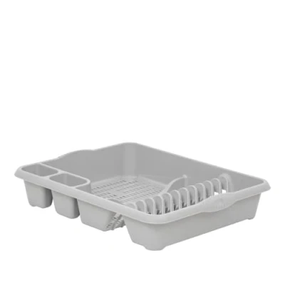 Image of M1SS Plastic Dish Drainer Dishes, Plates, Cups, Cutlery Holder Rack Draining Board Drying Tray Racks (Large, Soft Grey)