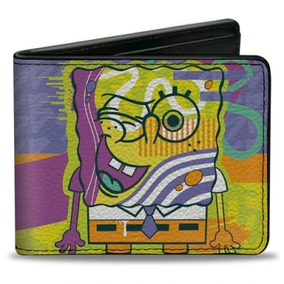 Image of Buckle Down Nickelodeon Wallet, Bifold, SpongeBob SquarePants Winking Pose Multi Color, Vegan Leather, Multicolor, 4.0&quot; x 3.5&quot;, Casual
