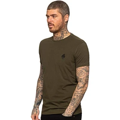 Image of EZTS581 Enzo Mens Slim Fit T Shirt Muscle Stretch Tee Gym Crew Neck Short Sleeve Top Khaki Green S
