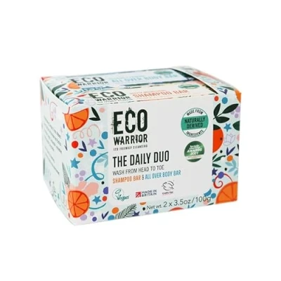 Image of Eco Warrior Daily Duo Shampoo &amp; Soap Bar Gift Pack Vegan, Cruelty Free, No SLS or Parabens, with Orange Eucalyptus, Body Hand Shea Butter, Friendly Soap, 100g each