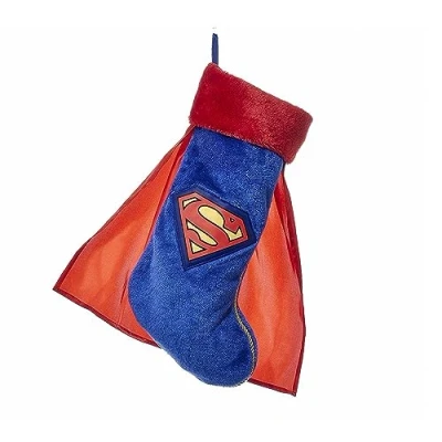 Image of Kurt S. Adler Superman Plush Christmas Stocking with Cape 19 Inch Holiday Decoration SU7161