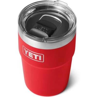 Image of YETI Rambler Cup, Vacuum Insulated Stainless Steel Stackable Cup with Magslider Lid, Rescue Red, 16 oz (475 ml)