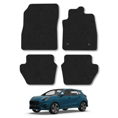 Image of Car Mats Compatible with Ford Puma (2019 ) Tailored Fit Black Carpet Floor Set Accessory Custom 4 Pieces Anti Slip Backing &amp; Binding Trim Edge