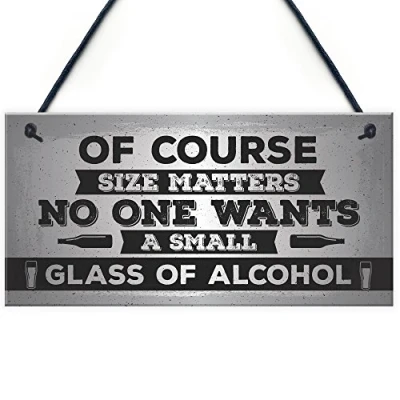 Image of RED OCEAN Size Matters Funny Alcohol Beer Bar Pub Man Cave Hanging Plaque Gift For Men Him