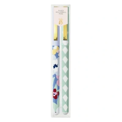 Image of Busy B Two Pack Rollerball Pens Colourful Floral &amp; Harlequin Design Perfect for Students, Teachers, Work More with Set of Two, Black Ink Feature