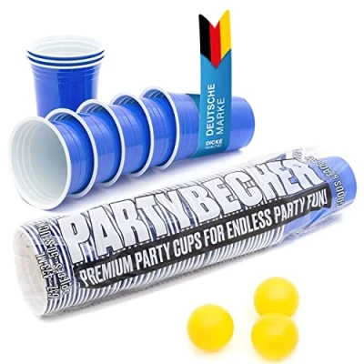 Image of GOODS+GADGETS Party Cups; Reusable Beverage Cups Red Drinking 16 oz Plastic Set Includes 3 Ping Pong Balls (50 Pieces Blue)