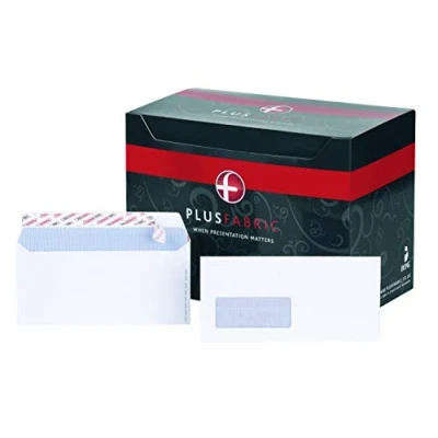 Image of Plus Fabric DL Prestige White 120gsm Window P&amp;S Powertac Wallet Box of 500 Envelopes