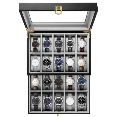 Image of Uten 20 Wooden Watch Storage Box 2 Layers Organizer Collection Jewelry with Glass Lid Mens