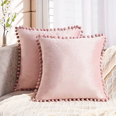 Image of Topfinel Pack of 2 Blush Pink Velvet Cushion Covers 18x18 Inch Soft Square Decorative Throw Pillowcases for Livingroom Sofa Bedroom 45cmx45cm