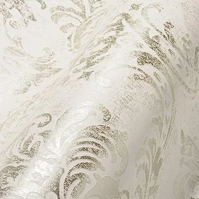 Image of Livingwalls Travel Styles Non Woven Wallpaper in Baroque Look White and Silver Classic for Various Rooms 10.05 m x 0.53
