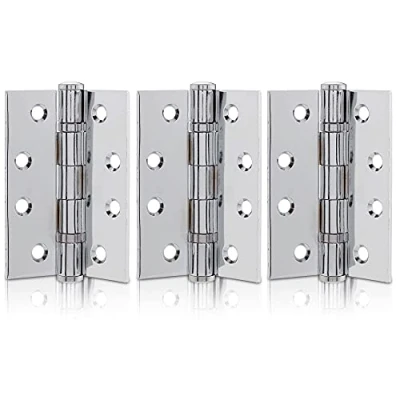 Image of XFORT 4 inch (100mm) Polished Chrome Ball Bearing Hinges, Steel Door Hinge for Wooden Doors (1.5 Pairs)
