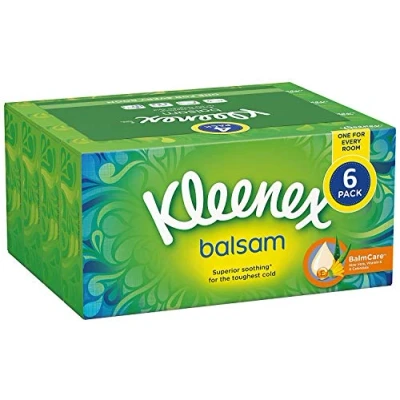 Image of Kleenex Balsam 3 Ply Facial Tissues Superior Soothing Balm Care, 384 Count, Pack of 6, COST270680(Packaging May Vary)