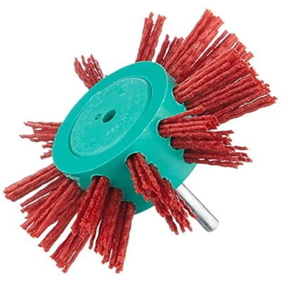 Image of Connex COM219100 Nylon Rotary Flap Brush for Drilling Machine, Red/Green/Silver, 100 mm