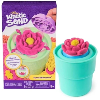 Image of Kinetic Sand, SquishBlossom Blooming Flower with 227g Neon Yellow and Pink Play Pot Moulds, Gifts for Mum Kids, Arts Crafts Sensory Toys