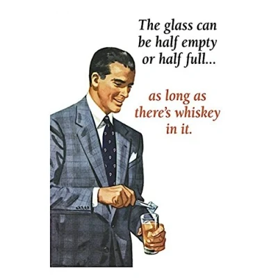 Image of Retro Humour&quot;The Glass Can Be Half Empty&quot; Greetings Card Birthday Gift Occasion