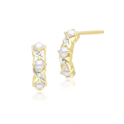 Image of Classic Pearl &amp; Diamond Half Eternity Hoop Earrings in 9ct Yellow Gold