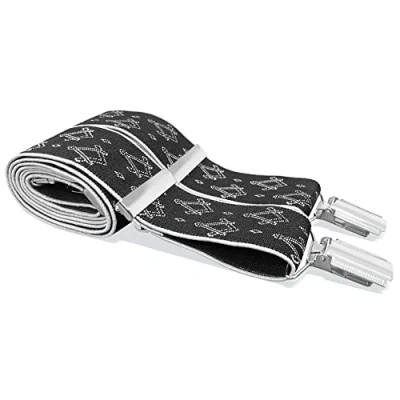 Image of THE Masonic COLLECTION Mens Braces (Suspenders) With Black and Silver Design Square Compass A Perfect Gift Accessory For Freemason Men
