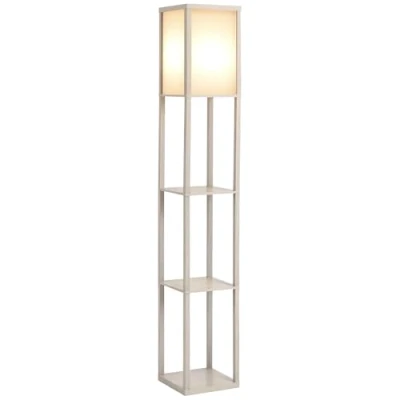 Image of HOMCOM 3 Tier Floor Lamp, Light with Storage Shelf, Reading Standing Lamp for Living Room, Bedroom, Kitchen, Dining Office, Dorm, 160cm, Oak
