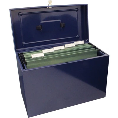Image of Cathedral Products A4+ (Foolscap) Steel File Box with Starter Pack of 5 Suspension Files Blue