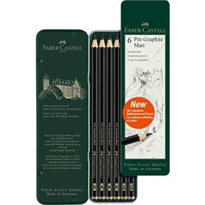 Image of Faber Castell Art &amp; Graphic Pitt Graphite Matt Pencil, Graphite, Tin Of 6, For Art, Craft, Drawing, Sketching, Home, School, University, Colouring