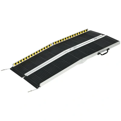 Image of HOMCOM Wheelchair Ramp, 152L x 73Wcm, 272KG Capacity, Folding Aluminium Threshold Ramp with Non Skid Surface, Transition Plates Above and Below for Home, Steps, Stairs, Curbs, Doorways