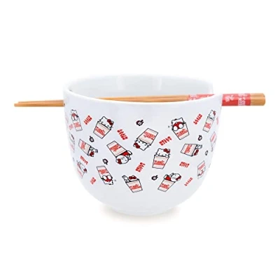Image of Sanrio Hello Kitty x Nissin Cup Noodles Ceramic Ramen Bowl and Chopstick Set