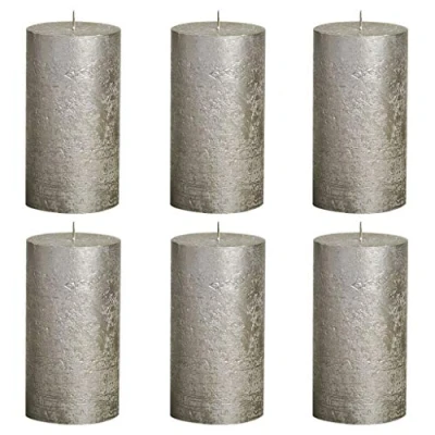 Image of Bolsius Champagne Metallic Rustic Pillar Candles 130x68mm 43 Hours burn time (Box of 6)
