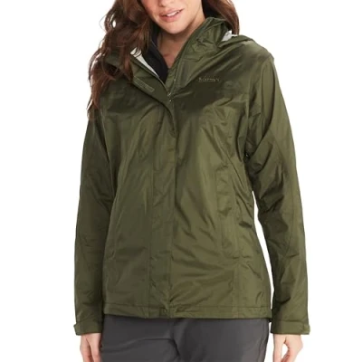 Image of Marmot Women PreCip Eco Jacket, Waterproof Lightweight Hooded Rain Windproof Raincoat, Breathable Windbreaker, Ideal for Running and Hiking, Nori, S