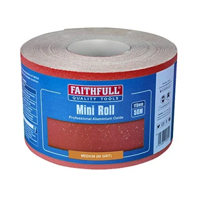 Image of Faithfull FAIAR11580R 50M Medium (80 Grit) Sandpaper Roll Red (HD) 115mm x