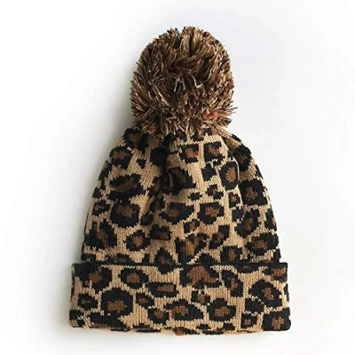 Image of MoonyLI Unisex Adult Leopard Print Knit hat Beanie Cap Big Pompom Warm Printed Wool Winter
