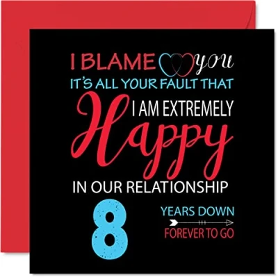 Image of Funny Bronze Anniversary Card for Husband Wife Your Fault I&#039;m Extremely Happy 8th Wedding Partner, 145mm x Greeting Cards Eighth Anniversaries