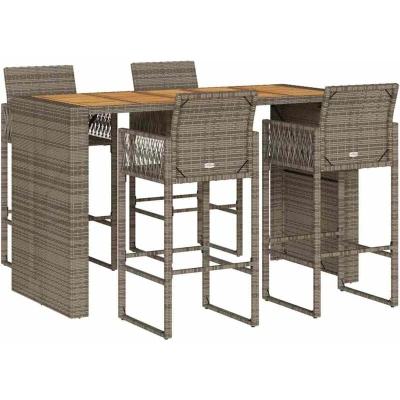 Image of vidaXL 5 Piece Garden Bar Set without Cushions Grey Poly Rattan Acacia